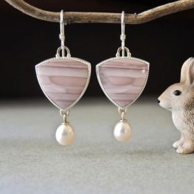 Pink Jasper Opal & Faux Pearl Drop Dangle Earrings 925 Silver Plated Ear Jewelry For Women