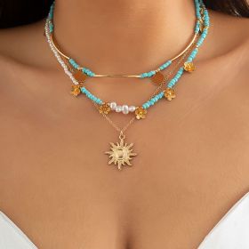 Boho Celestial Sun Flower Beaded 3pcs Necklace Set Vintage Design Fine Jewelry Party Holiday For Women Girls