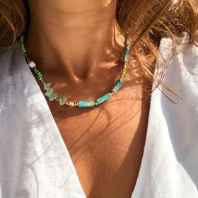 Bohemian Rice Beads Natural Stone Clavicle Chain Necklace Women's Beach Party Jewelry Gift