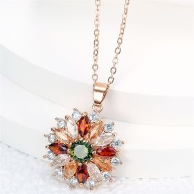 Elegant Temperament Colorful Zircon Flower Women's Pendant Necklace Mother's Day Jewelry