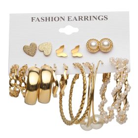 Creative Simple Fashion Elegant Women's Jewelry Pearl Butterfly Chain Big Ear Stud Set 9-piece Set