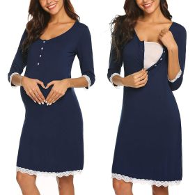 Pregnant Women Breastfeeding Five-point Sleeve Dress (Option: Navy Blue-XL)