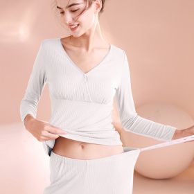 Maternity Autumn Clothes Long Trousers Suit After Childbirth Adjustable Home Nursing And Nursing Pajamas (Option: White-XL)