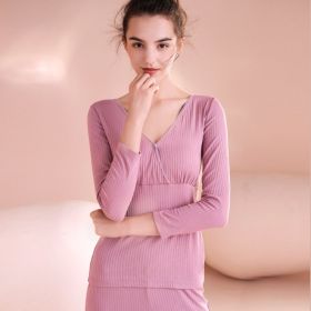 Maternity Autumn Clothes Long Trousers Suit After Childbirth Adjustable Home Nursing And Nursing Pajamas (Option: Bean paste-XL)