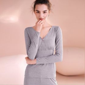 Maternity Autumn Clothes Long Trousers Suit After Childbirth Adjustable Home Nursing And Nursing Pajamas (Option: Grey-3XL)