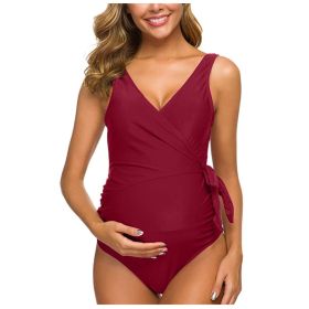 New Sexy Ladies Pregnant Women One-Piece European And American Sexy Swimwear Swimwear Wholesale (Option: Red-3XL)