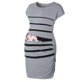 Aliexpress Ebay New Round Neck Short-Sleeved Letter Printing Maternity Dress Irregular Pleated Dress (Option: Gray-L)