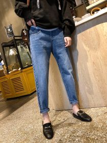 Autumn and winter pregnant women pants plus velvet loose harem pants warm pregnant women daddy pants pregnant belly lift (Option: Blue-M)