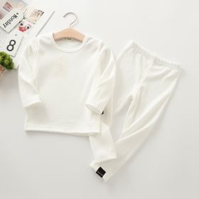 Autumn And Winter New Children's Long-sleeved Thick Pajamas Homewear Suit (Option: White-80cm)