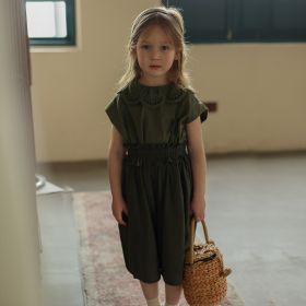 Anti Mosquito Pants Lace Vest T-shirt Suit Pure Cotton Casual Pants Top (Option: Dark green strap pants-100cm)