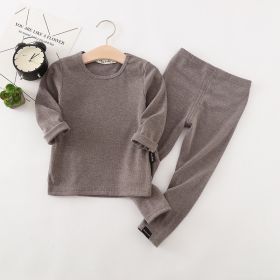 Autumn And Winter New Children's Long-sleeved Thick Pajamas Homewear Suit (Option: Dark brown-120cm)