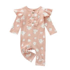 Printed Snowflake Pit Strip Long Sleeve Flying Jumpsuit (Option: Pink-70cm)
