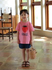 Cotton Cartoon Short Sleeved T-shirt For Children's Summer Wear (Option: Rose strawberry-120cm)