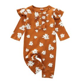 Printed Snowflake Pit Strip Long Sleeve Flying Jumpsuit (Option: Brown-70CM)