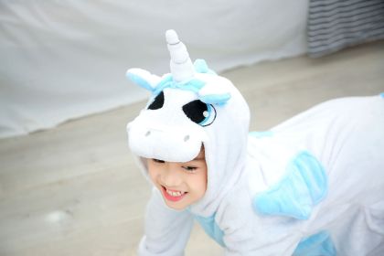 Cartoon One-piece Blue Autumn And Winter Flannel Animal Pajamas (Option: Blue Unicorn-100)