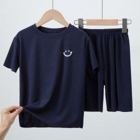 Ice Silk Thin Section Children Household Air Conditioning Clothes Short Oversleeves (Option: Navy Blue-100 Yards)