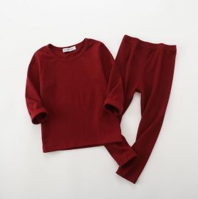 Autumn And Winter New Children's Long-sleeved Thick Pajamas Homewear Suit (Option: Deep red-120cm)