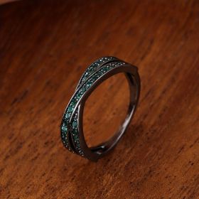 Stainless Steel Simple Fashion Cross Zircon Ring For Women Charms Jewelry Gift Birthday Gifts For Women Wife Girls Her 1pc (Color: Gun Black-green, size: 10)