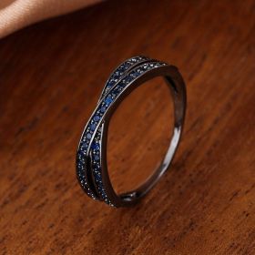 Stainless Steel Simple Fashion Cross Zircon Ring For Women Charms Jewelry Gift Birthday Gifts For Women Wife Girls Her 1pc (Color: Gun Black-blue, size: 8)