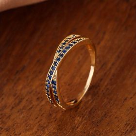 Stainless Steel Simple Fashion Cross Zircon Ring For Women Charms Jewelry Gift Birthday Gifts For Women Wife Girls Her 1pc (Color: Gold-blue, size: 8)