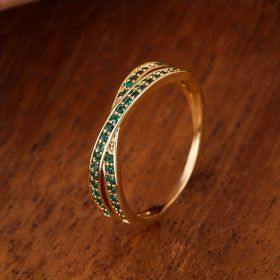 Stainless Steel Simple Fashion Cross Zircon Ring For Women Charms Jewelry Gift Birthday Gifts For Women Wife Girls Her 1pc (Color: Gold-green, size: 11)