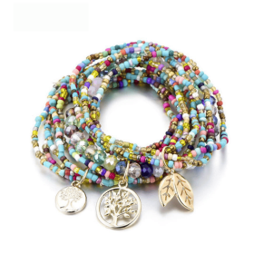 Stretch Beaded Bracelet Tree Of Life Pendant Multilayer Stackable Hand Bracelet Set Boho Style Jewelry Gift (style: Style-H)