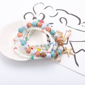 Leaf & Starfish Pendant Beaded Bracelet Boho Style Multilayer Stackable Beaded Bracelet Set Multicolor Hand Jewelry (style: Style-B)