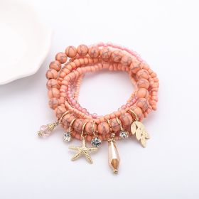 Leaf & Starfish Pendant Beaded Bracelet Boho Style Multilayer Stackable Beaded Bracelet Set Multicolor Hand Jewelry (style: Style-F)