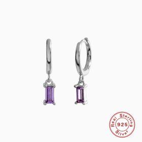 925 Sterling Silver French Punk Hip-Hop Geometric Small Hoop Earrings for Women Gold Silver Party Jewelry Accessories (Gem Color: 6)