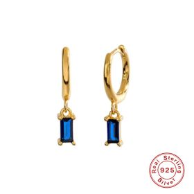 925 Sterling Silver French Punk Hip-Hop Geometric Small Hoop Earrings for Women Gold Silver Party Jewelry Accessories (Gem Color: 3)