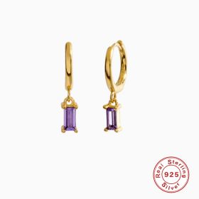 925 Sterling Silver French Punk Hip-Hop Geometric Small Hoop Earrings for Women Gold Silver Party Jewelry Accessories (Gem Color: 5)