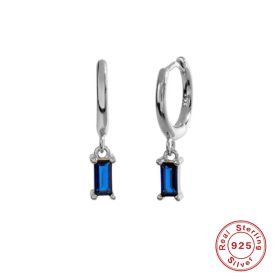925 Sterling Silver French Punk Hip-Hop Geometric Small Hoop Earrings for Women Gold Silver Party Jewelry Accessories (Gem Color: 4)