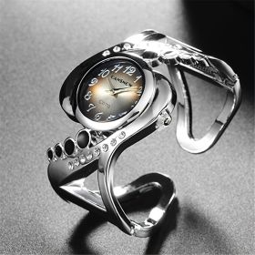 Women's bracelet watch creative modeling luxury leisure watch fancy women's watch jewelry (Color: Black)