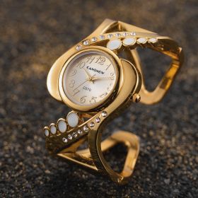 Women's bracelet watch creative modeling luxury leisure watch fancy women's watch jewelry (Color: Golden)