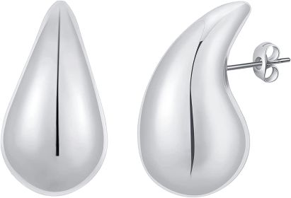 Apsvo Chunky Gold Hoop Earrings for Women; Lightweight Waterdrop Hollow Open Hoops; Hypoallergenic Gold Plated Earrings Fashion Jewelry for Women (Color: Silver)
