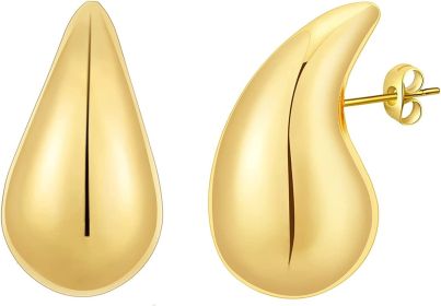 Apsvo Chunky Gold Hoop Earrings for Women; Lightweight Waterdrop Hollow Open Hoops; Hypoallergenic Gold Plated Earrings Fashion Jewelry for Women (Color: Gold)
