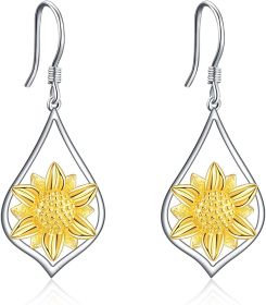 WINNICACA Sterling Silver Dangle Drop Leverback Stud Earrings for Women Girls Jewelry Gifts for Birthday Anniversary Mothers Day (Color: 03-Dangle- Sunflower)