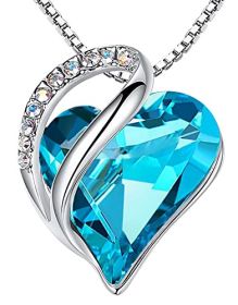 Leafael Mother's Day Necklace; Infinity Love Heart Pendant with Birthstone Crystals; Jewelry Gifts for Women; Birthday Necklaces for Wife Mom Gir (Color: Sea Blue)