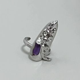 Punk Butterfly Nail Ring Armor Metal Flower Chain Purple Rhinestones Enamel Finger Rings For Women Party Jewelry (style: Style A)