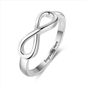 S925 Infinite Symbol Jewelry Personalized Name Carving Ring Ornament (Color: White Gold Color, size: No9)