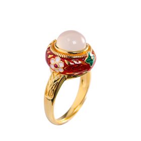Fashion Earrings Silver Jewelry Ethnic Enamel (Color: White chalcedony ring)