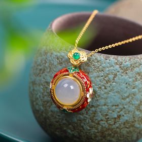 Fashion Earrings Silver Jewelry Ethnic Enamel (Color: White chalcedony pendant)