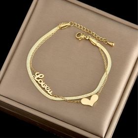 Devil's Eye Titanium Steel Bracelet Women's Double Layer Stacked Bracelet All Match Jewelry (Color: Gold)