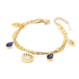 Devil's Eye Titanium Steel Bracelet Women's Double Layer Stacked Bracelet All Match Jewelry (Color: As shown in the picture)