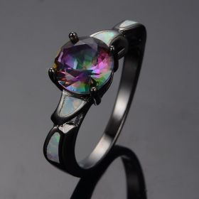 Jewelry Personalized Black Gold White Opal Colorful Ring (Color: Black, size: number 8)