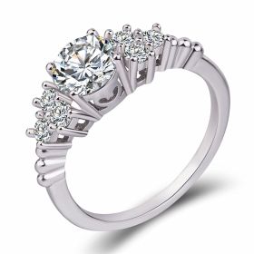 Silver Jewelry Women's Anti-real Diamond Ring Inlaid (Color: White gold, size: US Size 9)