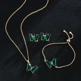 New Butterfly Necklace Jewelry Set (Color: Green)