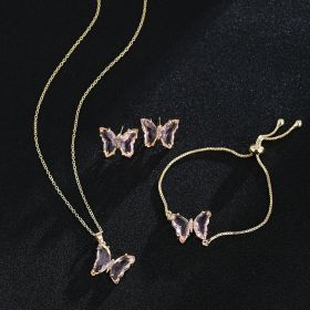 New Butterfly Necklace Jewelry Set (Color: Light pink)