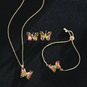 New Butterfly Necklace Jewelry Set (Color: Red green color)