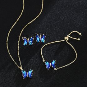 New Butterfly Necklace Jewelry Set (Color: Bright blue)